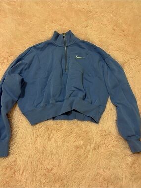 Nike Light Blue Cropped Half-Zip Pullover